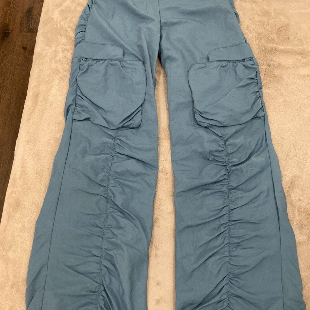 Forever 21 High Rise Ruched Parachute Cargo Pants Slate Blue Women's Size S NWT